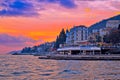 Opatija coastline at burning sundown view Royalty Free Stock Photo