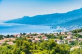 Opatija riviera and Kvarner bay view from above with hills and blue water in Croatia Royalty Free Stock Photo
