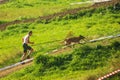 OPATOV, CZECHIA - September 5 2020: Hard Dog Race, difficult obstacle race for the public in tandem with the dog