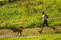 OPATOV, CZECHIA - September 5 2020: Hard Dog Race, difficult obstacle race for the public in tandem with the dog