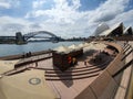 Opeara house and Opera bar in Sydney are quiet and empty with people during covid 19 lock down, people stay at home. Australia:28-