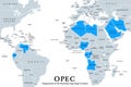 OPEC member states, political map, English labeling