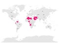 OPEC, Organization of the Petroleum Exporting Countries. World map with pink highlighted member states since 2017