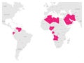 OPEC, Organization of the Petroleum Exporting Countries. World map with pink highlighted member states since 2017