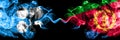Opec vs Eritrea abstract smoky mystic flags placed side by side. Thick colored silky smoke flags of Opec and Eritrea