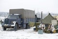 Opel Blitz is a German truck in a military camp. Fragment of the military-historical reconstruction `January Thunder`