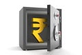 Opem Metal Safe Vault with Indian Rupee Symbol inside 3D Illustration Render