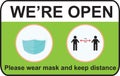 Open again after quarantine, vector illustration of small business owner welcoming customers, information re-opening of shop