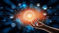 Open AI technology software development digital chatbots, robot applications internet technology virtual assistant concept .