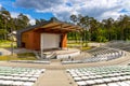 Open air amphitheater performance stage on shore of Necko lake in Masuria lake district resort town of Augustow in Poland