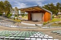 Open air amphitheater performance stage on shore of Necko lake in Masuria lake district resort town of Augustow in Poland