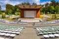 Open air amphitheater performance stage on shore of Necko lake in Masuria lake district resort town of Augustow in Poland