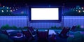 Open air backyard outdoor cinema screen at night