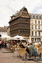Open-air cafe on Cathedral square in Strasbourg