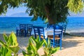 Open air cafe on seashore with seaview