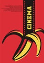 Open air cinema artistic concept for movie festival with film strip and banana