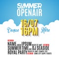 Open Air Festival Party Poster design. Flyer or brochure template for Summer with golden balloons Royalty Free Stock Photo