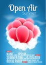 Open Air Festival Party Poster design. Flyer or poster template for Summer Open Air with red balloons Royalty Free Stock Photo