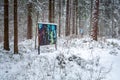 : Open-air gallery on a winter snowy day.