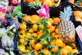 Open air market in Italy, different fruit. Madeira's fruits, pineapple lemon orange Royalty Free Stock Photo
