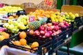 Open air market in Italy, different fruit. Madeira's fruits, pineapple lemon orange Royalty Free Stock Photo