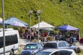 Open air market and shop on the hill, cars, people and marketplace