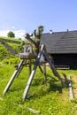 Open-air museum next to Dobczyce Castle, trebuchet, a kind of catapult, medieval weapon, Dobczyce, Poland Royalty Free Stock Photo