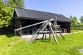 Open-air museum next to Dobczyce Castle, trebuchet, a kind of catapult, medieval weapon, Dobczyce, Poland Royalty Free Stock Photo