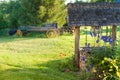 Old wooden well and ladder cart.