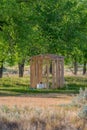 Open air outhouse with toilet in Saskatchewan, Canada