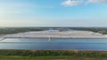 Open air phosphogypsum waste stack near Tampa, Florida. Potential danger of disposing byproduct of phosphate fertilizer