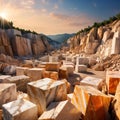 Open air quarry mine with cut rocks for mining and construction