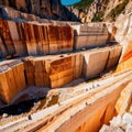 Open air quarry mine with cut rocks for mining and construction