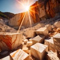 Open air quarry mine with cut rocks for mining and construction