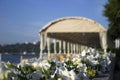 An open-air restaurant near the sea in sunny weather. Relax in the summer Royalty Free Stock Photo