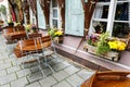 Open air restaurant tables and chairs on a patio Royalty Free Stock Photo