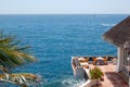 Open-air restaurant with a view on Atlantic Ocean Royalty Free Stock Photo