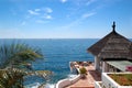 Open-air restaurant with a view on Atlantic Ocean Royalty Free Stock Photo