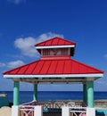 View of a metal roof public sun shelter on the beach of an island in the Caribbean Sea Royalty Free Stock Photo