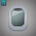Open Aircraft window. Plane porthole on transparent background. Vector