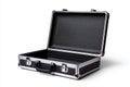 Open aluminum briefcase on white background Royalty Free Stock Photo