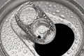Open aluminum can with water drops or dew close-up macro shot Royalty Free Stock Photo