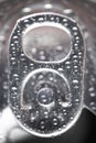 Open aluminum can with water drops or dew close-up macro shot Royalty Free Stock Photo