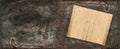 Open antique recipe book on rustic textured background