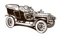 Open antique tonneau car in three-quarter side view