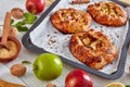 Open apple pies, galettes with apple slices