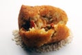 An open arancino showing the rice and ragÃÂ¹ stuffing.