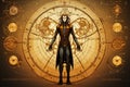 Open arms vitruvian man Steampunk illustration Generative AI