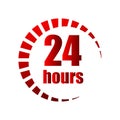 Open around the clock serving. 24 hour. Clock arrow sign. Vector illustration. eps10