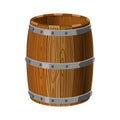 Open barrel wooden with metal stripes, for alcohol, wine, rum, beer and other beverages, or treasures, gunpowder Royalty Free Stock Photo